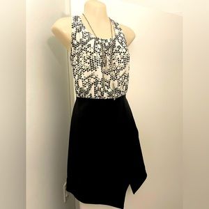 Silk printed top, asymmetric skirt dress